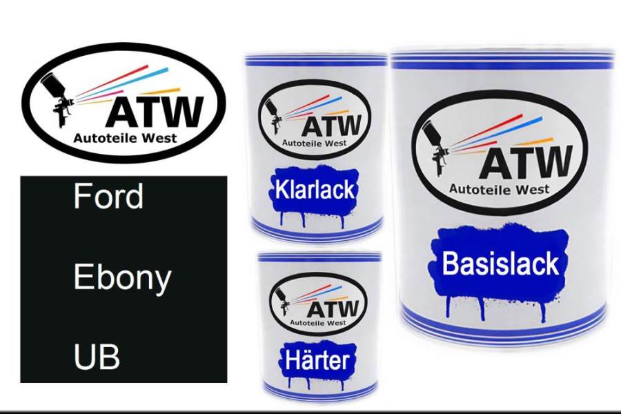 Ford, Ebony, UB: 1L Lackdose + 1L Klarlack + 500ml Härter - Set, von ATW Autoteile West.