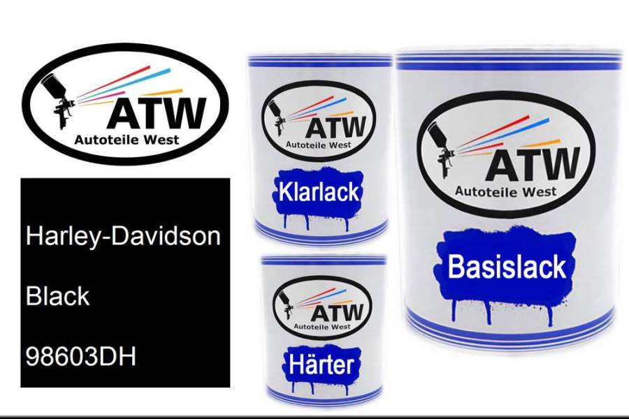 Harley-Davidson, Black, 98603DH: 1L Lackdose + 1L Klarlack + 500ml Härter - Set, von ATW Autoteile West.
