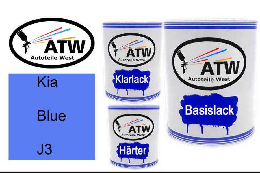 Kia, Blue, J3: 1L Lackdose + 1L Klarlack + 500ml Härter - Set, von ATW Autoteile West.
