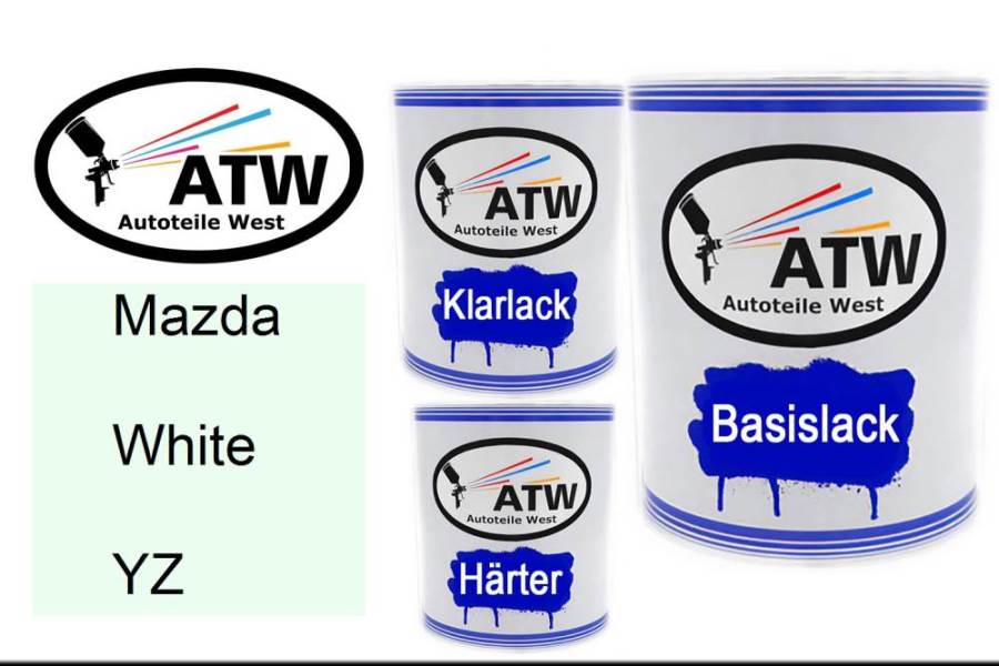Mazda, White, YZ: 1L Lackdose + 1L Klarlack + 500ml Härter - Set, von ATW Autoteile West.
