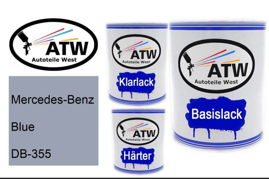 Mercedes-Benz, Blue, DB-355: 1L Lackdose + 1L Klarlack + 500ml Härter - Set, von ATW Autoteile West.