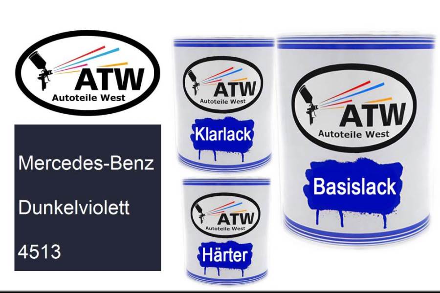 Mercedes-Benz, Dunkelviolett, 4513: 1L Lackdose + 1L Klarlack + 500ml Härter - Set, von ATW Autoteile West.