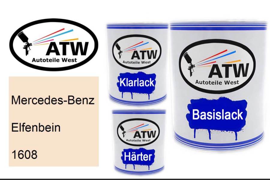 Mercedes-Benz, Elfenbein, 1608: 1L Lackdose + 1L Klarlack + 500ml Härter - Set, von ATW Autoteile West.