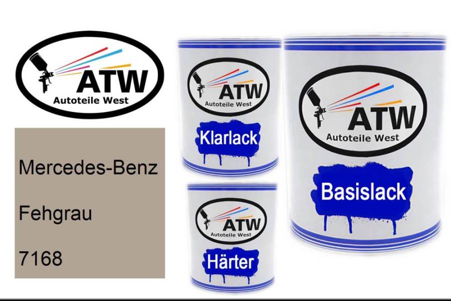 Mercedes-Benz, Fehgrau, 7168: 1L Lackdose + 1L Klarlack + 500ml Härter - Set, von ATW Autoteile West.