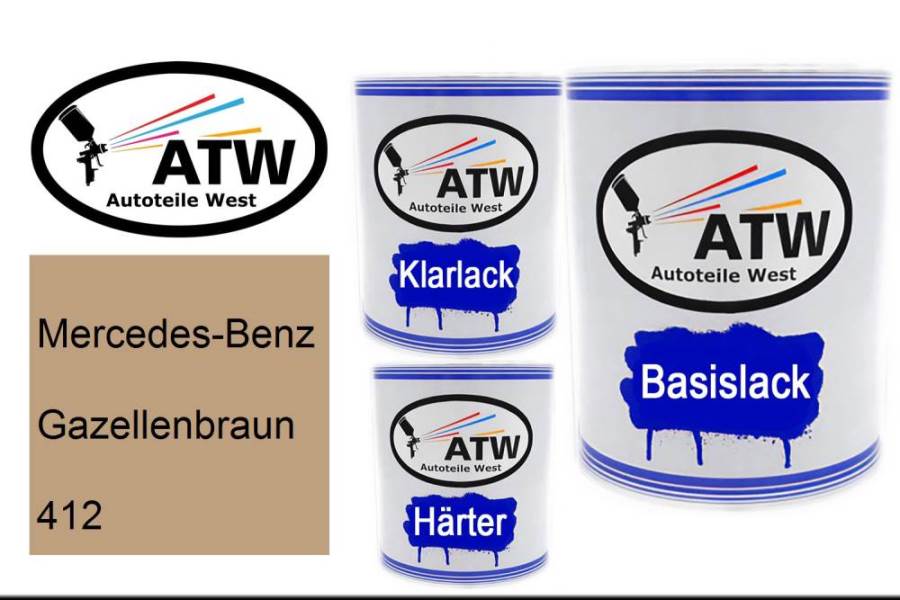 Mercedes-Benz, Gazellenbraun, 412: 1L Lackdose + 1L Klarlack + 500ml Härter - Set, von ATW Autoteile West.