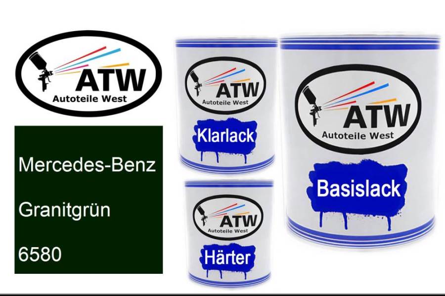 Mercedes-Benz, Granitgrün, 6580: 1L Lackdose + 1L Klarlack + 500ml Härter - Set, von ATW Autoteile West.