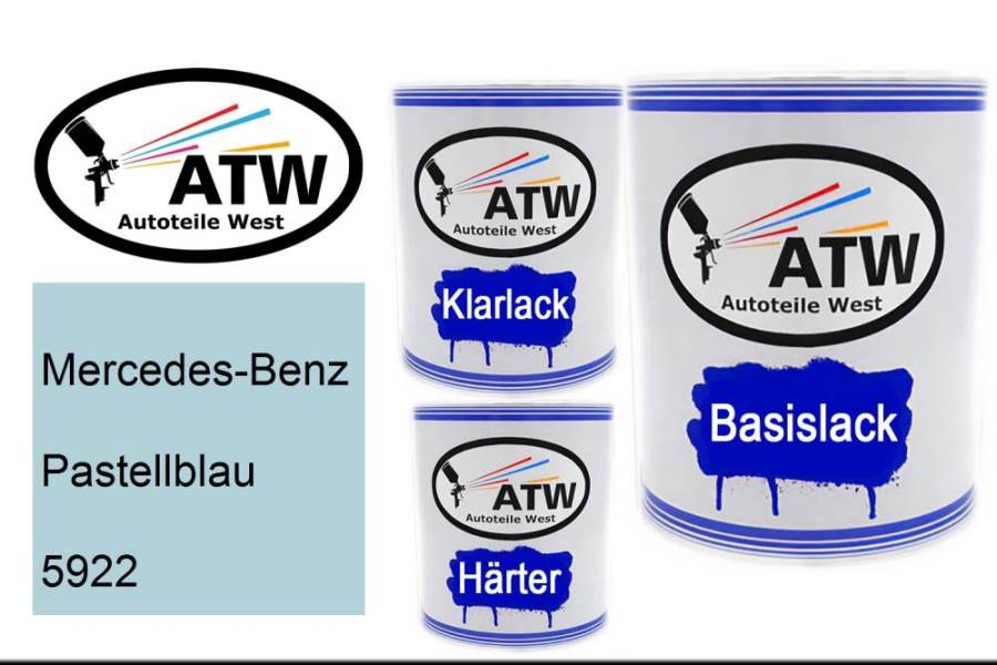 Mercedes-Benz, Pastellblau, 5922: 1L Lackdose + 1L Klarlack + 500ml Härter - Set, von ATW Autoteile West.