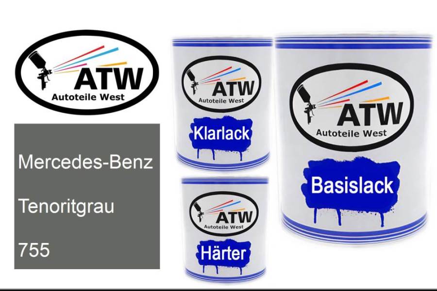Mercedes-Benz, Tenoritgrau, 755: 1L Lackdose + 1L Klarlack + 500ml Härter - Set, von ATW Autoteile West.