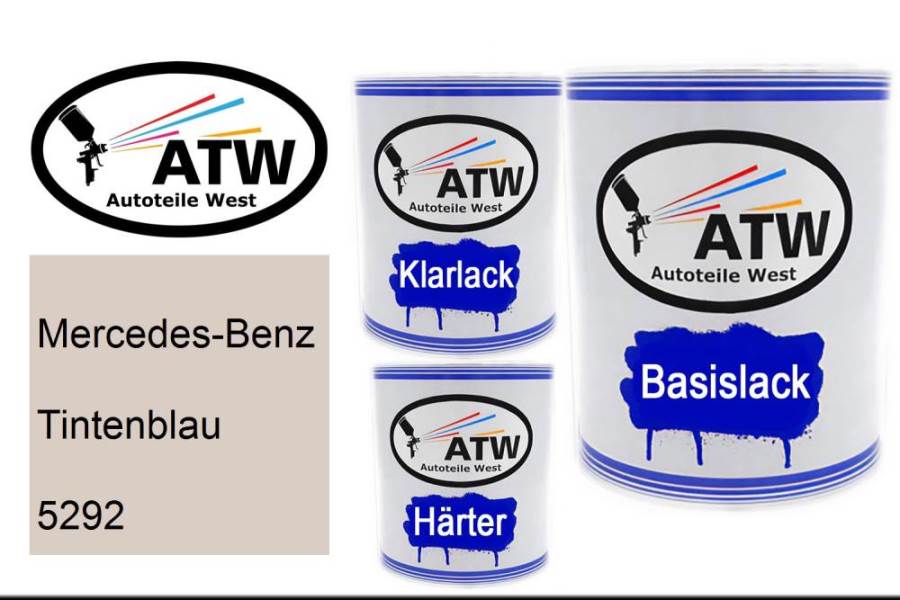 Mercedes-Benz, Tintenblau, 5292: 1L Lackdose + 1L Klarlack + 500ml Härter - Set, von ATW Autoteile West.