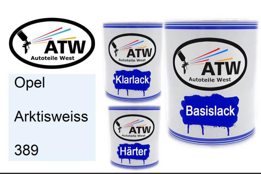 Opel, Arktisweiss, 389: 1L Lackdose + 1L Klarlack + 500ml Härter - Set, von ATW Autoteile West.