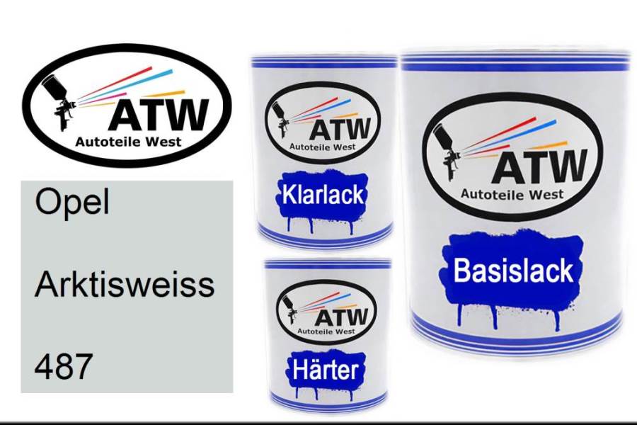 Opel, Arktisweiss, 487: 1L Lackdose + 1L Klarlack + 500ml Härter - Set, von ATW Autoteile West.