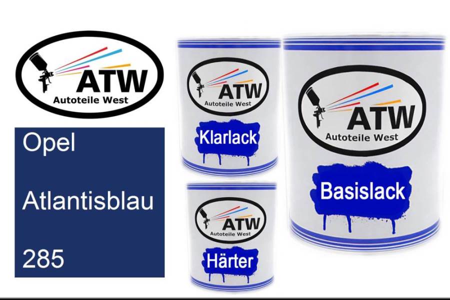 Opel, Atlantisblau, 285: 1L Lackdose + 1L Klarlack + 500ml Härter - Set, von ATW Autoteile West.