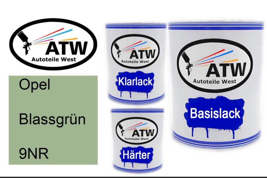 Opel, Blassgrün, 9NR: 1L Lackdose + 1L Klarlack + 500ml Härter - Set, von ATW Autoteile West.