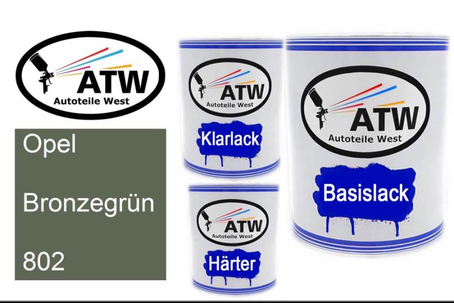 Opel, Bronzegrün, 802: 1L Lackdose + 1L Klarlack + 500ml Härter - Set, von ATW Autoteile West.