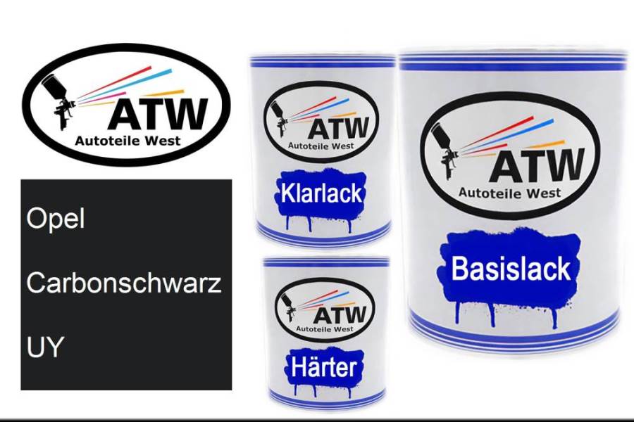 Opel, Carbonschwarz, UY: 1L Lackdose + 1L Klarlack + 500ml Härter - Set, von ATW Autoteile West.