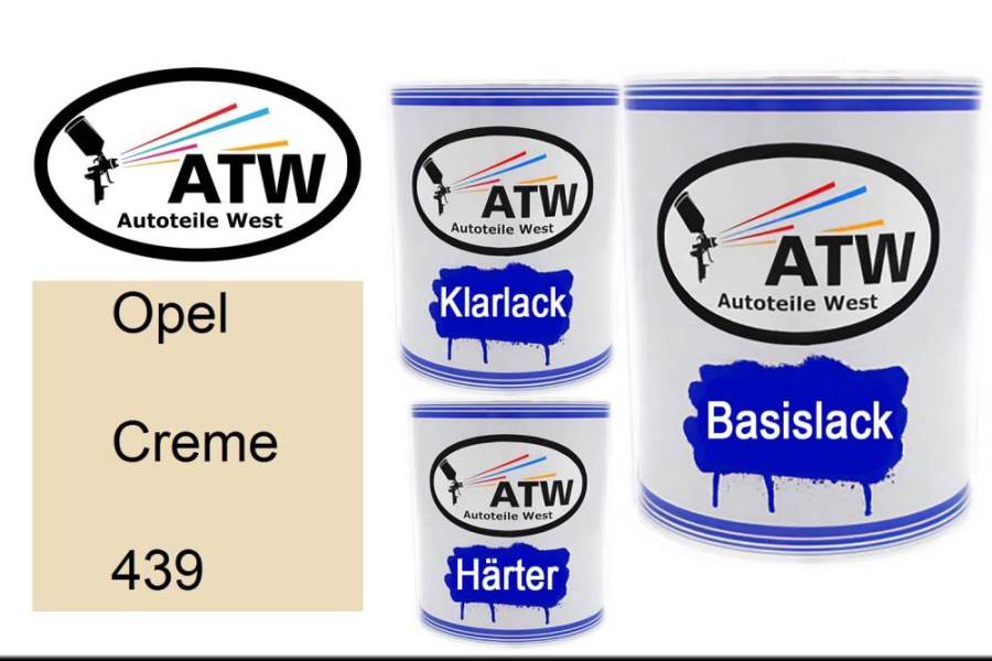 Opel, Creme, 439: 1L Lackdose + 1L Klarlack + 500ml Härter - Set, von ATW Autoteile West.