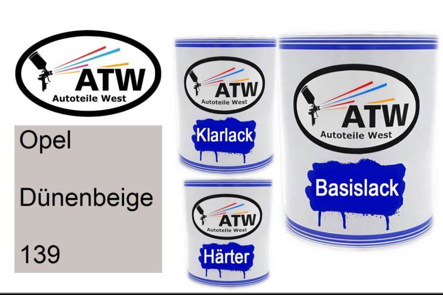 Opel, Dünenbeige, 139: 1L Lackdose + 1L Klarlack + 500ml Härter - Set, von ATW Autoteile West.