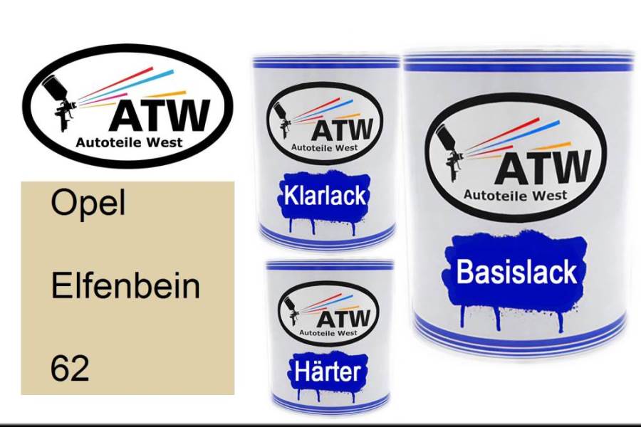 Opel, Elfenbein, 062: 1L Lackdose + 1L Klarlack + 500ml Härter - Set, von ATW Autoteile West.