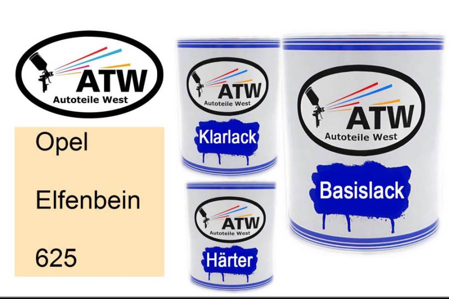 Opel, Elfenbein, 625: 1L Lackdose + 1L Klarlack + 500ml Härter - Set, von ATW Autoteile West.