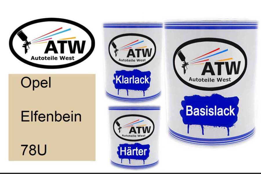 Opel, Elfenbein, 78U: 1L Lackdose + 1L Klarlack + 500ml Härter - Set, von ATW Autoteile West.