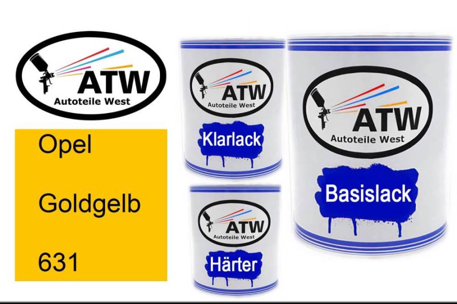 Opel, Goldgelb, 631: 1L Lackdose + 1L Klarlack + 500ml Härter - Set, von ATW Autoteile West.