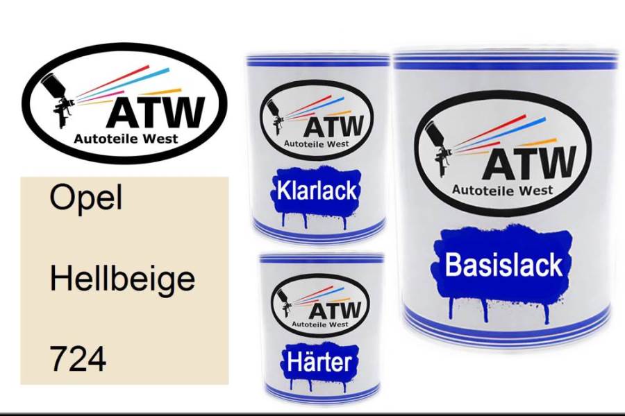Opel, Hellbeige, 724: 1L Lackdose + 1L Klarlack + 500ml Härter - Set, von ATW Autoteile West.