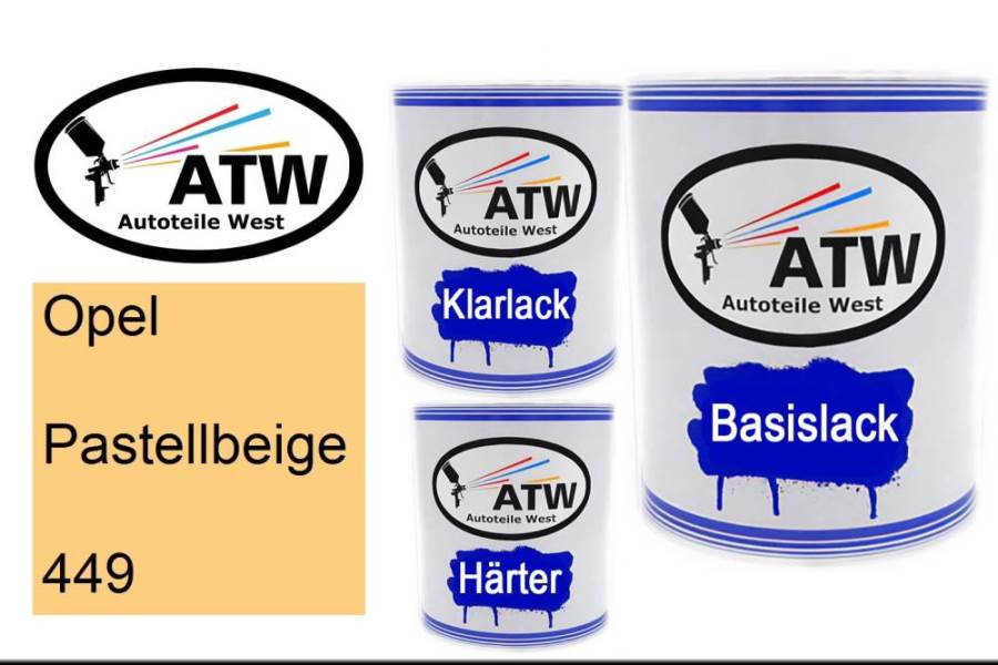 Opel, Pastellbeige, 449: 1L Lackdose + 1L Klarlack + 500ml Härter - Set, von ATW Autoteile West.