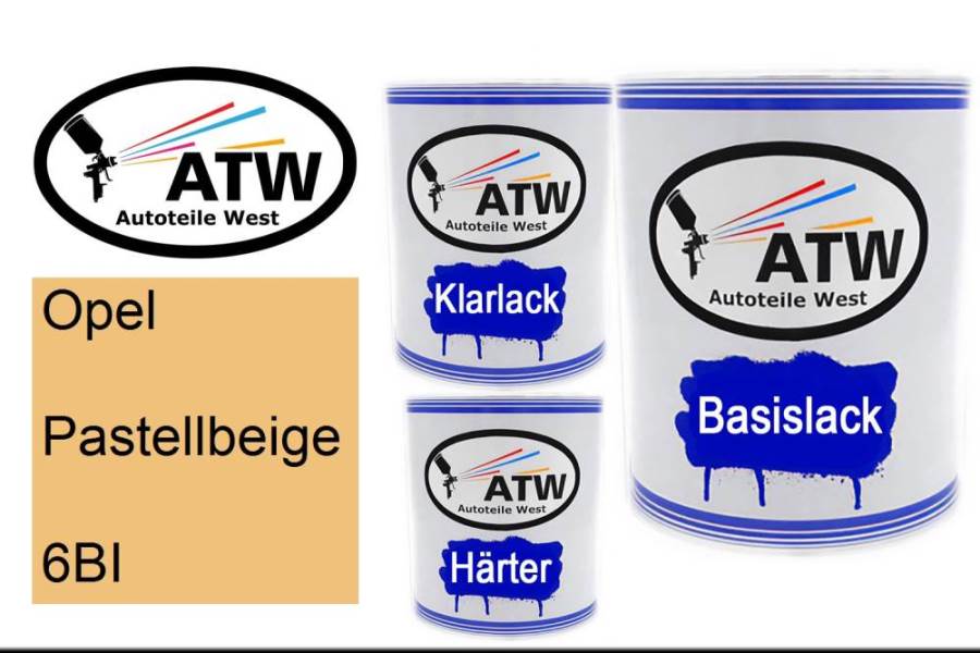 Opel, Pastellbeige, 6BI: 1L Lackdose + 1L Klarlack + 500ml Härter - Set, von ATW Autoteile West.