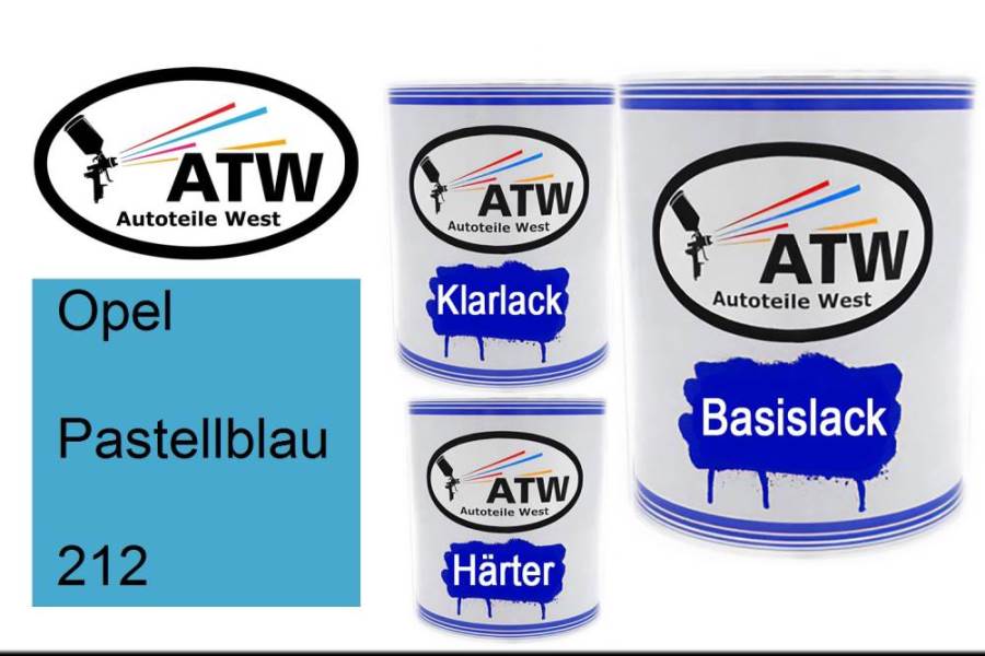 Opel, Pastellblau, 212: 1L Lackdose + 1L Klarlack + 500ml Härter - Set, von ATW Autoteile West.