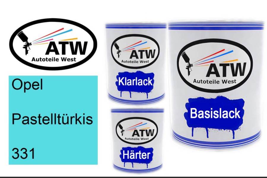Opel, Pastelltürkis, 331: 1L Lackdose + 1L Klarlack + 500ml Härter - Set, von ATW Autoteile West.