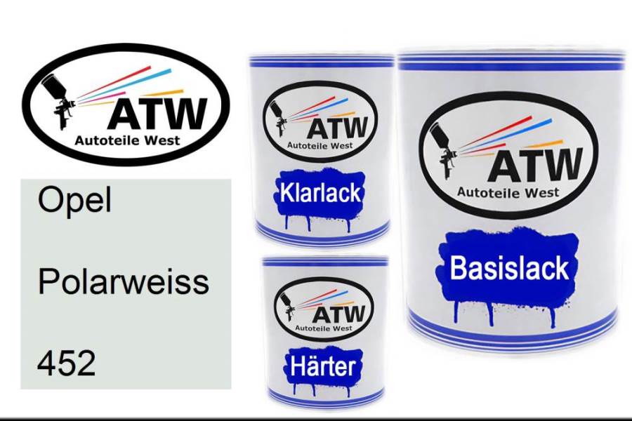 Opel, Polarweiss, 452: 1L Lackdose + 1L Klarlack + 500ml Härter - Set, von ATW Autoteile West.