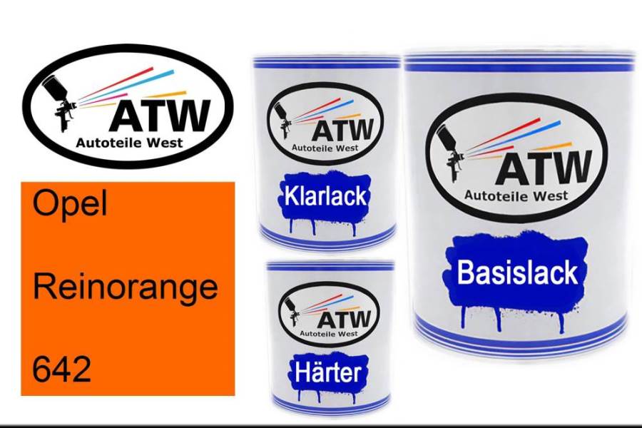 Opel, Reinorange, 642: 1L Lackdose + 1L Klarlack + 500ml Härter - Set, von ATW Autoteile West.