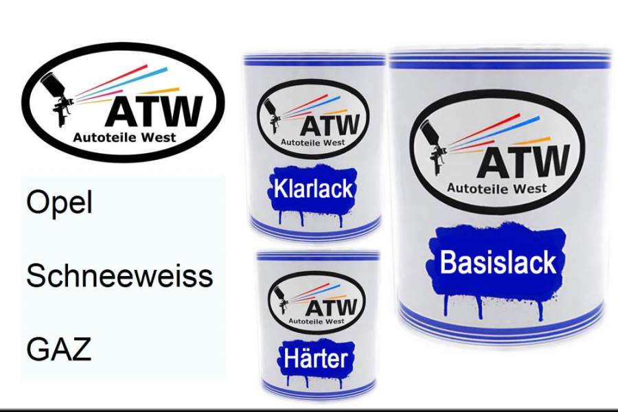 Opel, Schneeweiss, GAZ: 1L Lackdose + 1L Klarlack + 500ml Härter - Set, von ATW Autoteile West.