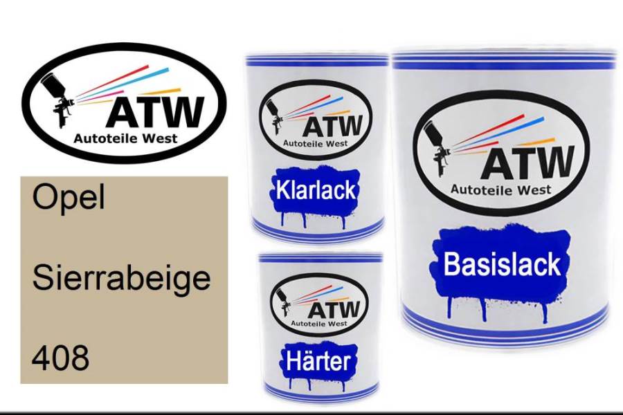Opel, Sierrabeige, 408: 1L Lackdose + 1L Klarlack + 500ml Härter - Set, von ATW Autoteile West.
