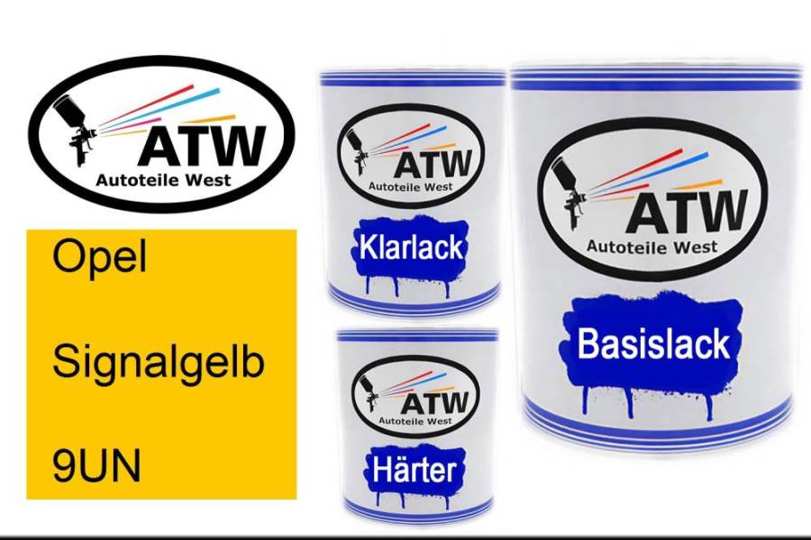Opel, Signalgelb, 9UN: 1L Lackdose + 1L Klarlack + 500ml Härter - Set, von ATW Autoteile West.