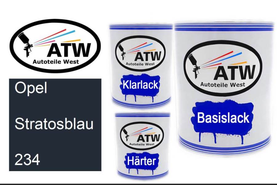 Opel, Stratosblau, 234: 1L Lackdose + 1L Klarlack + 500ml Härter - Set, von ATW Autoteile West.