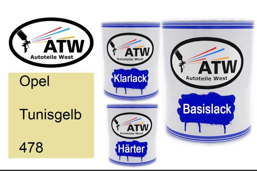 Opel, Tunisgelb, 478: 1L Lackdose + 1L Klarlack + 500ml Härter - Set, von ATW Autoteile West.