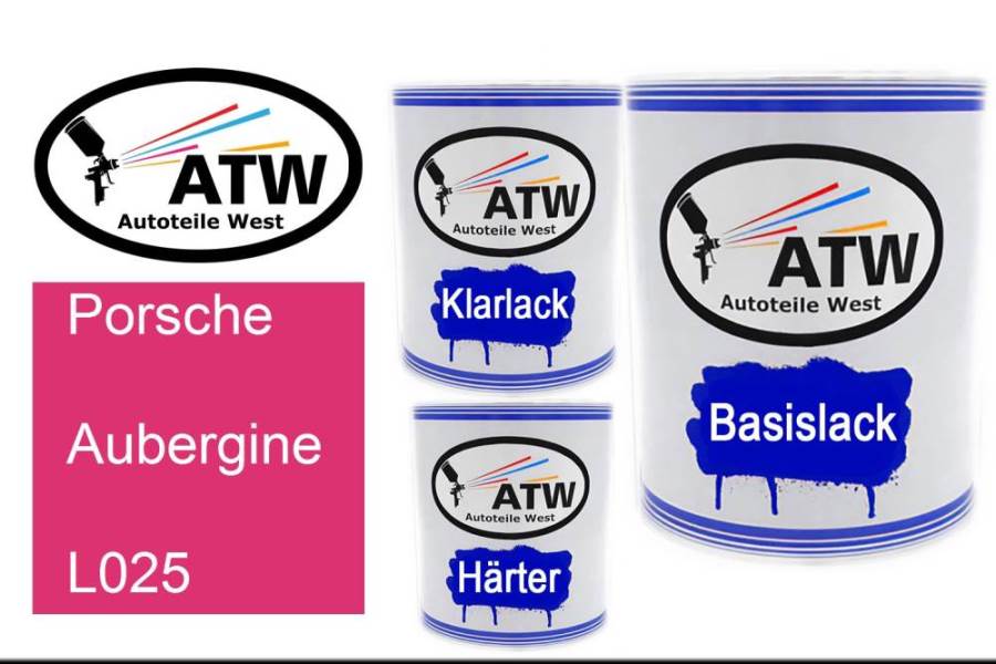 Porsche, Aubergine, L025: 1L Lackdose + 1L Klarlack + 500ml Härter - Set, von ATW Autoteile West.