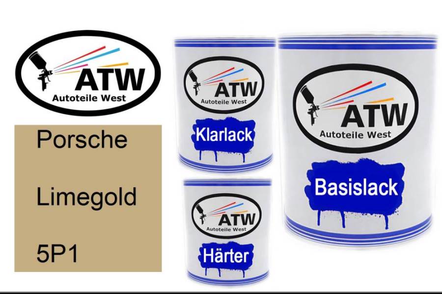 Porsche, Limegold, 5P1: 1L Lackdose + 1L Klarlack + 500ml Härter - Set, von ATW Autoteile West.