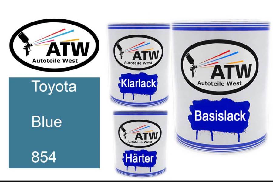 Toyota, Blue, 854: 1L Lackdose + 1L Klarlack + 500ml Härter - Set, von ATW Autoteile West.