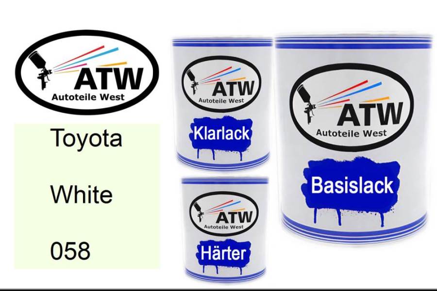Toyota, White, 058: 1L Lackdose + 1L Klarlack + 500ml Härter - Set, von ATW Autoteile West.