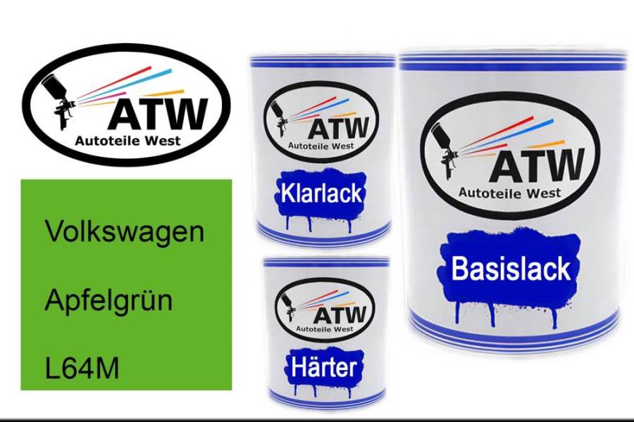 Volkswagen, Apfelgrün, L64M: 1L Lackdose + 1L Klarlack + 500ml Härter - Set, von ATW Autoteile West.