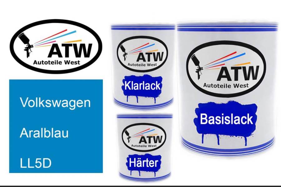 Volkswagen, Aralblau, LL5D: 1L Lackdose + 1L Klarlack + 500ml Härter - Set, von ATW Autoteile West.