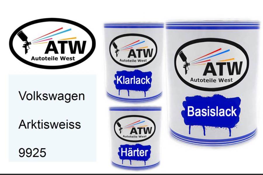 Volkswagen, Arktisweiss, 9925: 1L Lackdose + 1L Klarlack + 500ml Härter - Set, von ATW Autoteile West.