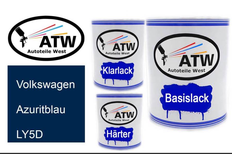 Volkswagen, Azuritblau, LY5D: 1L Lackdose + 1L Klarlack + 500ml Härter - Set, von ATW Autoteile West.