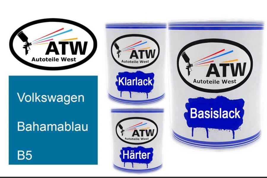 Volkswagen, Bahamablau, B5: 1L Lackdose + 1L Klarlack + 500ml Härter - Set, von ATW Autoteile West.