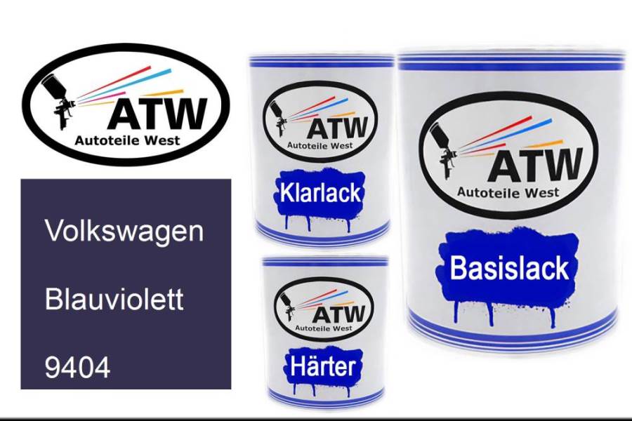 Volkswagen, Blauviolett, 9404: 1L Lackdose + 1L Klarlack + 500ml Härter - Set, von ATW Autoteile West.