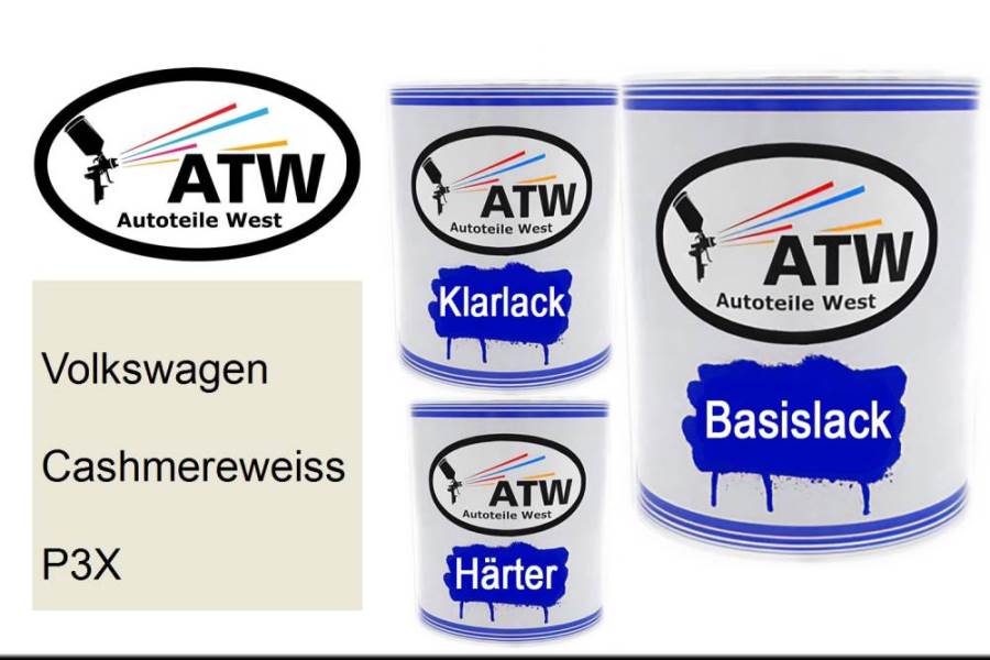 Volkswagen, Cashmereweiss, P3X: 1L Lackdose + 1L Klarlack + 500ml Härter - Set, von ATW Autoteile West.