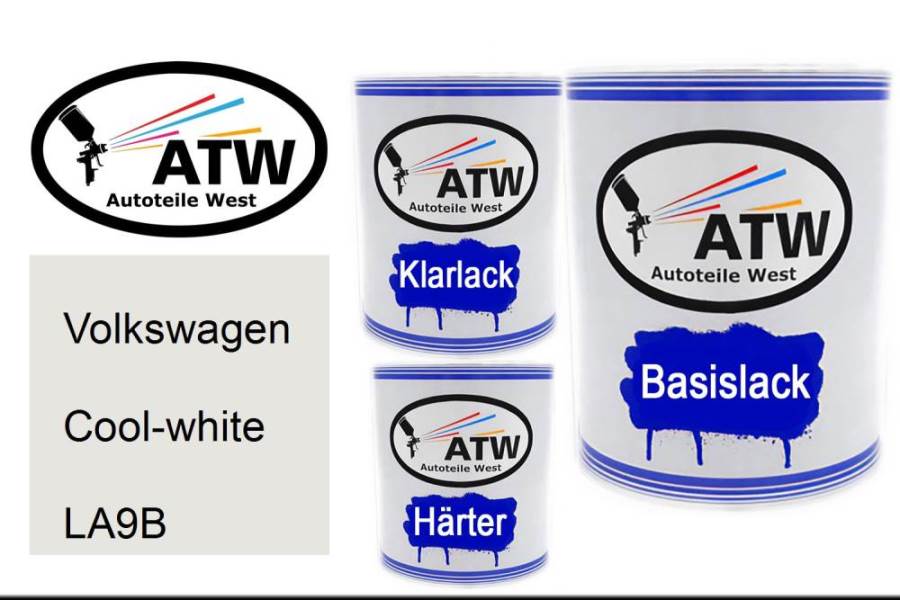 Volkswagen, Cool-white, LA9B: 1L Lackdose + 1L Klarlack + 500ml Härter - Set, von ATW Autoteile West.