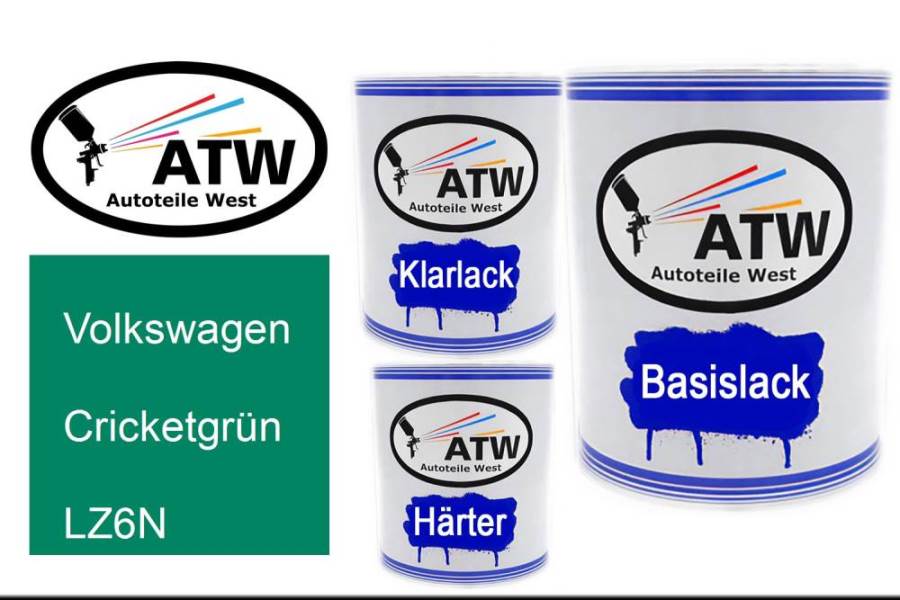 Volkswagen, Cricketgrün, LZ6N: 1L Lackdose + 1L Klarlack + 500ml Härter - Set, von ATW Autoteile West.